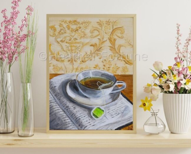 original painting, Coffee and tea collection, in oils, by Heather Fortune, heather fortune art, heatherfortune, heatherfortuneart, artist, painter, painting, original art, original paintings, original artist, us artist, paint collections, for sale, buy art, buy original art, oregon artist, oregon, usa